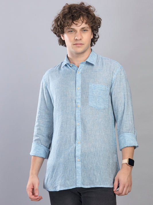 Dignity Linen Blend Light Blue Shirt