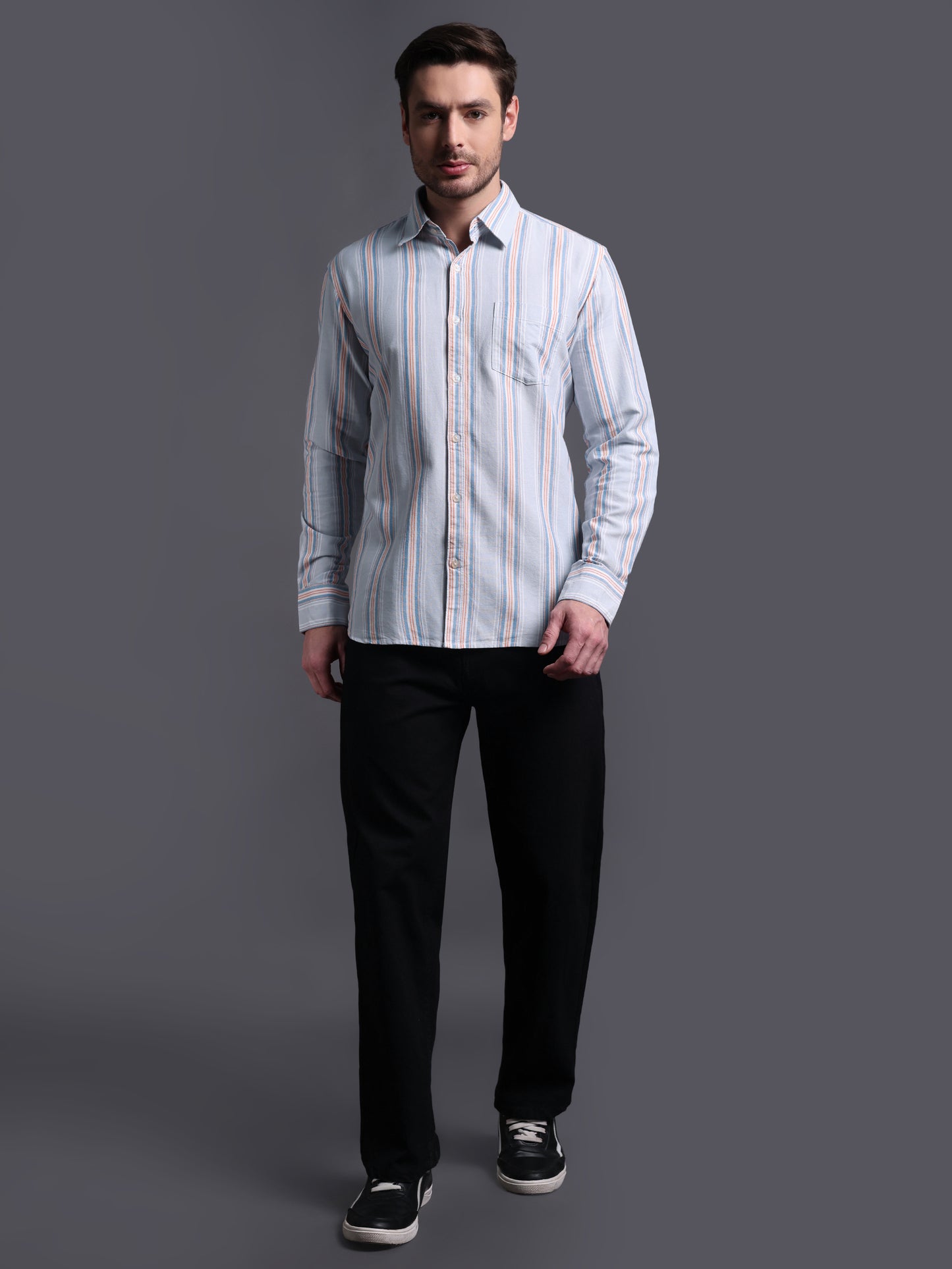 Light Blue Grey stripe Oxford Cotton Shirt