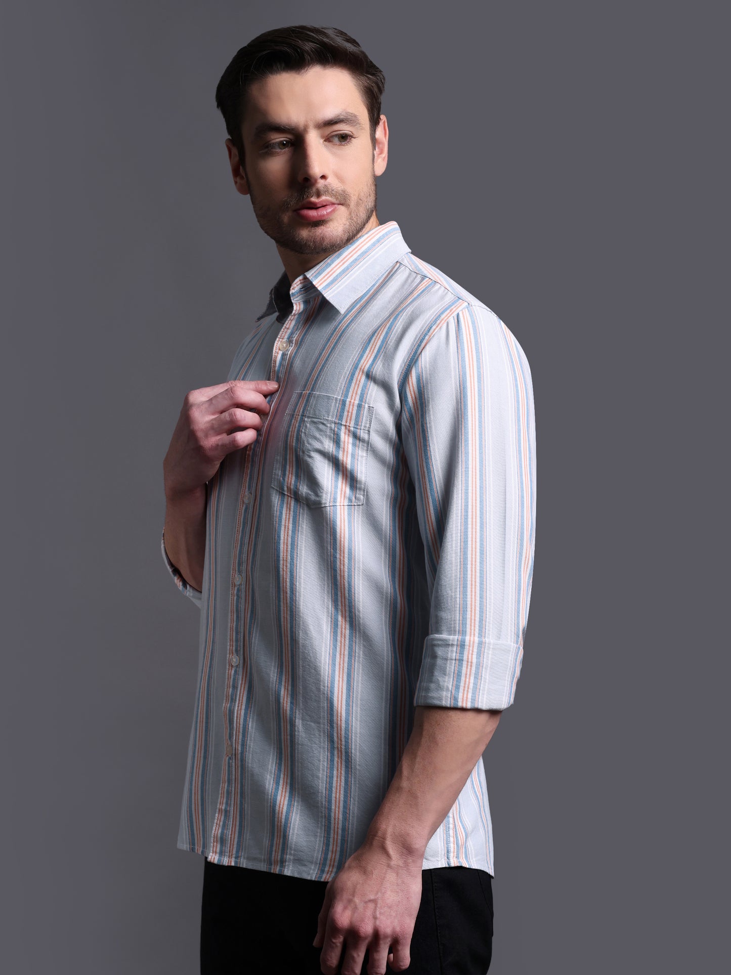 Light Blue Grey stripe Oxford Cotton Shirt