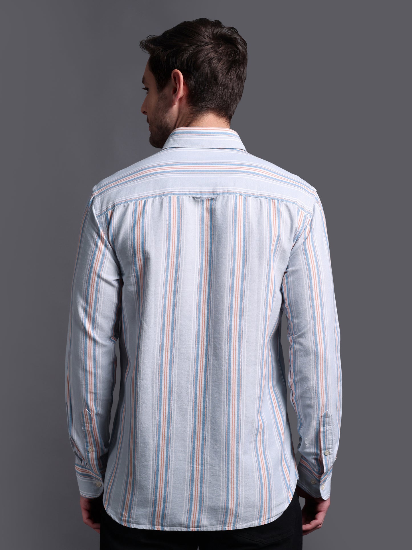 Light Blue Grey stripe Oxford Cotton Shirt