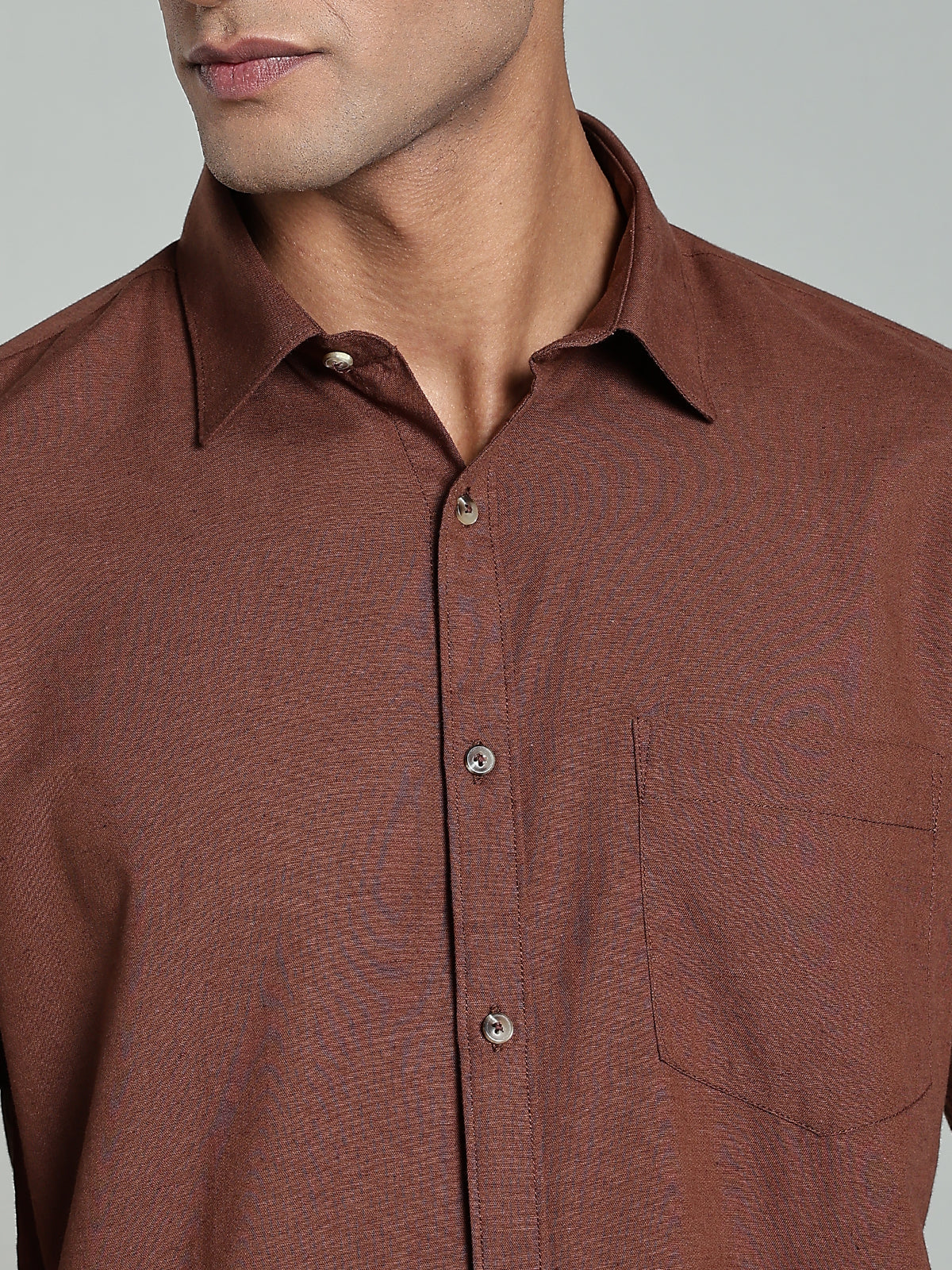 COLTIN Linen Blend Plain Brown Shirt