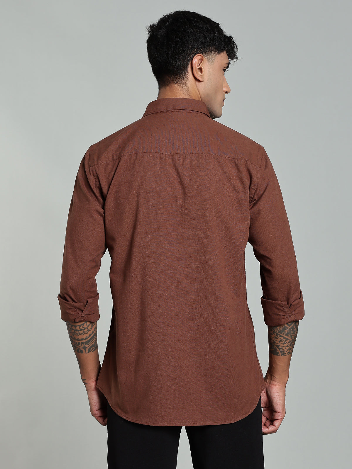 COLTIN Linen Blend Plain Brown Shirt