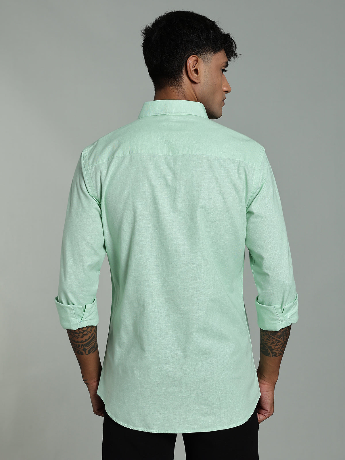 COLTIN Linen Blend Plain Parrot Green Shirt