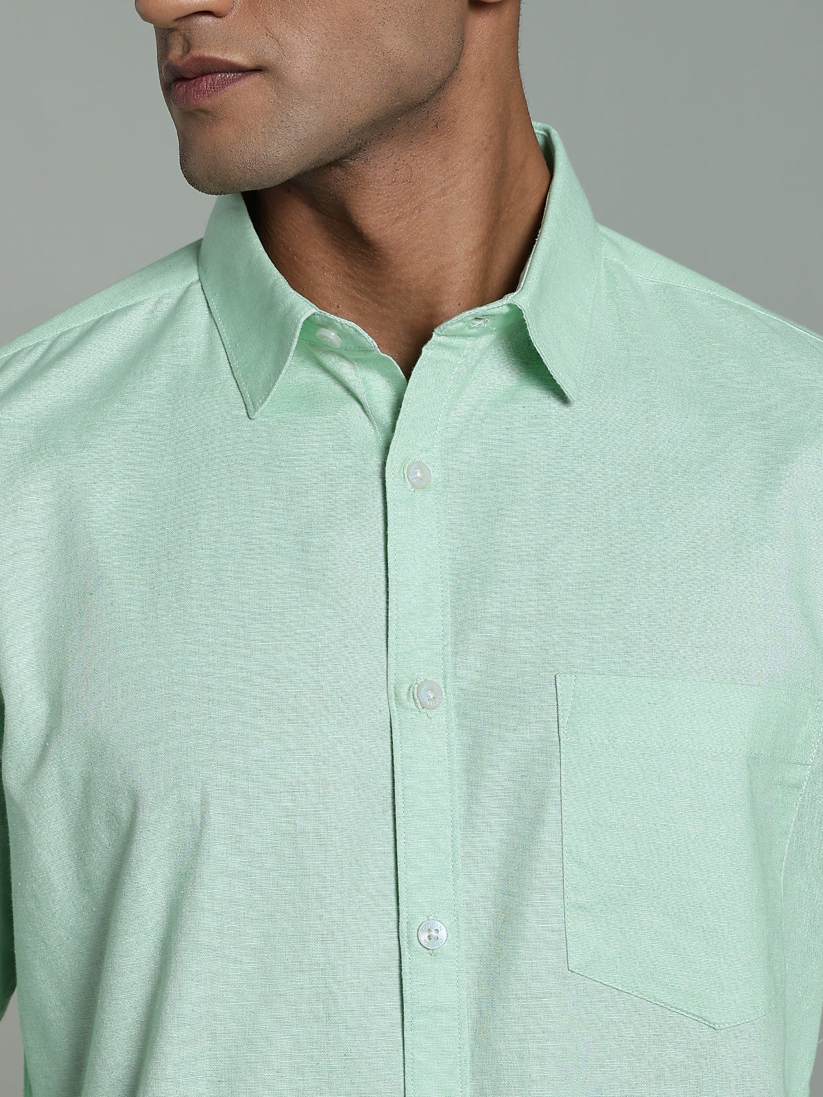 COLTIN Linen Blend Plain Parrot Green Shirt