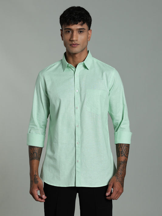 COLTIN Linen Blend Plain Parrot Green Shirt