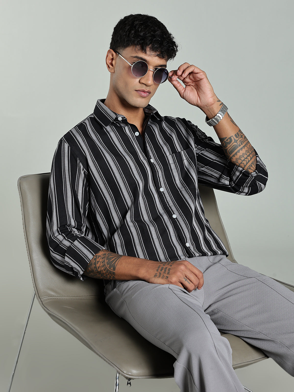 DELLA Black Stripe Cotton Shirt