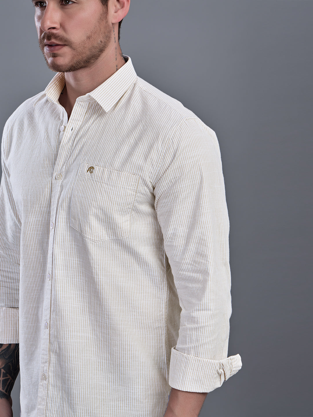 CALVIN Light Brown stripe Oxford Cotton Shirt