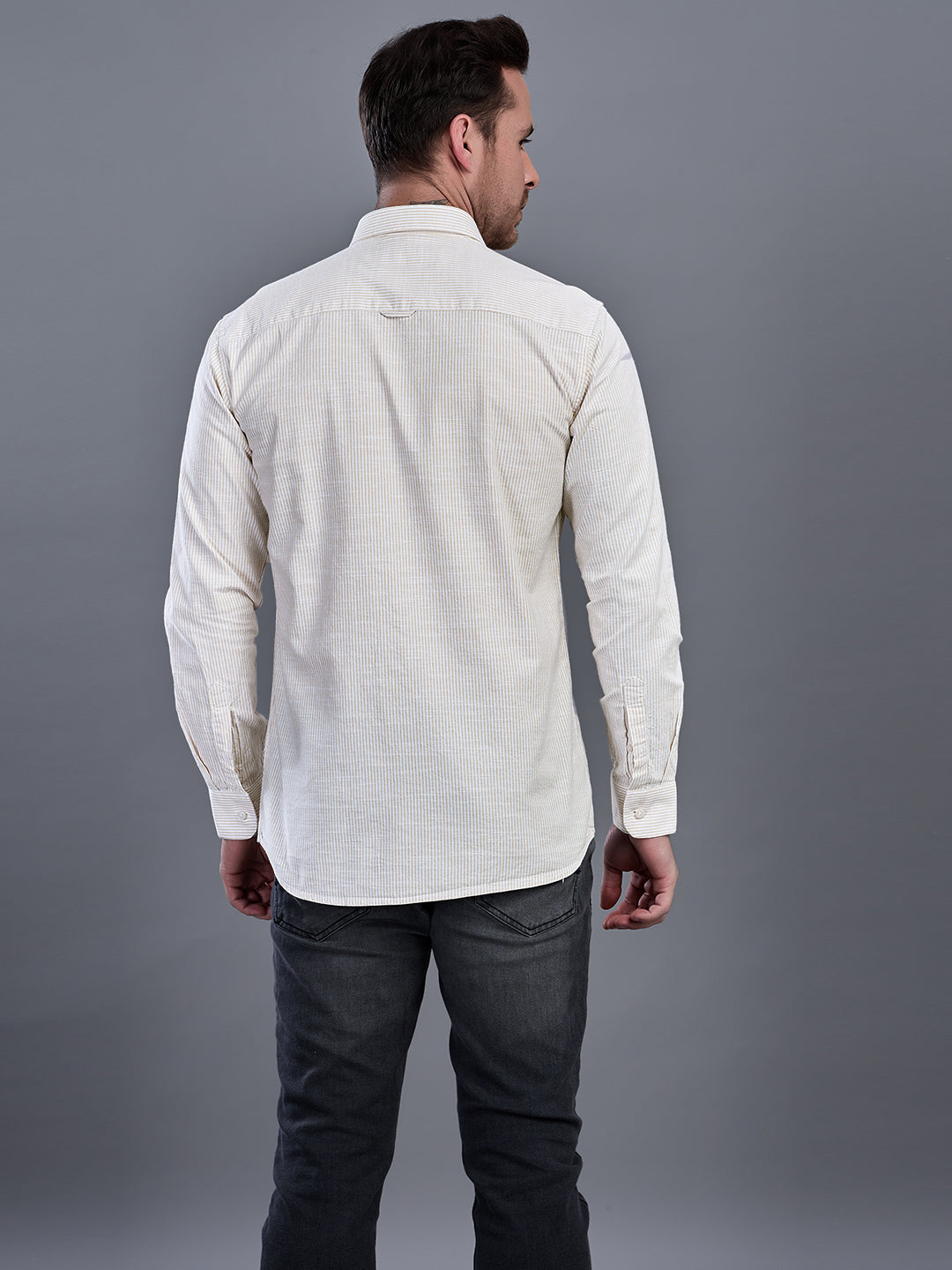 CALVIN Light Brown stripe Oxford Cotton Shirt