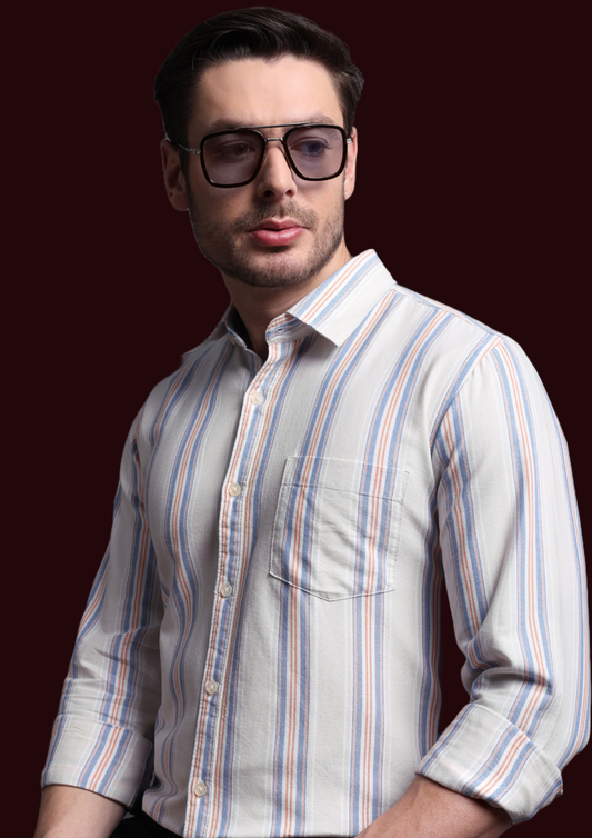 Brown Khaki stripe Oxford Cotton Shirt