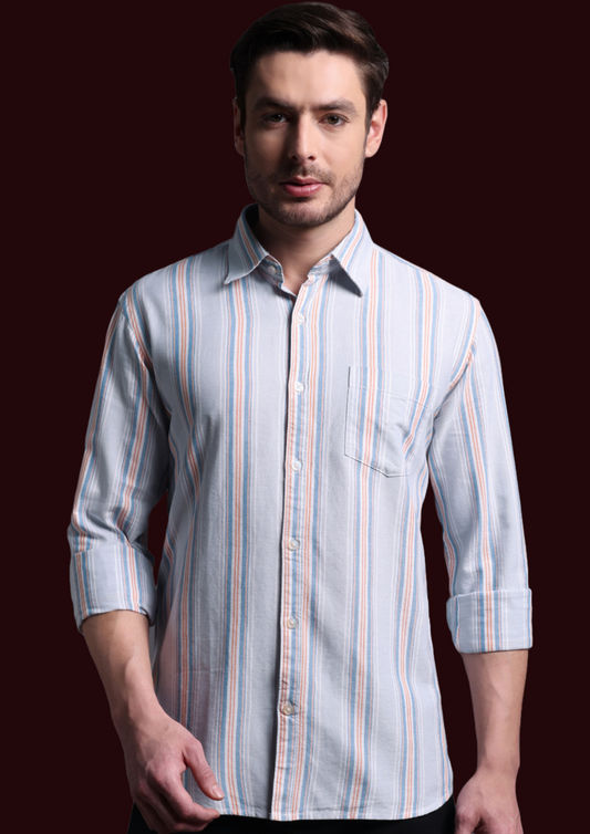 Light Blue Grey stripe Oxford Cotton Shirt