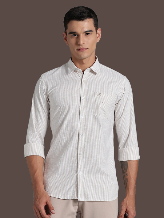 CALVIN Light Brown stripe Oxford Cotton Shirt