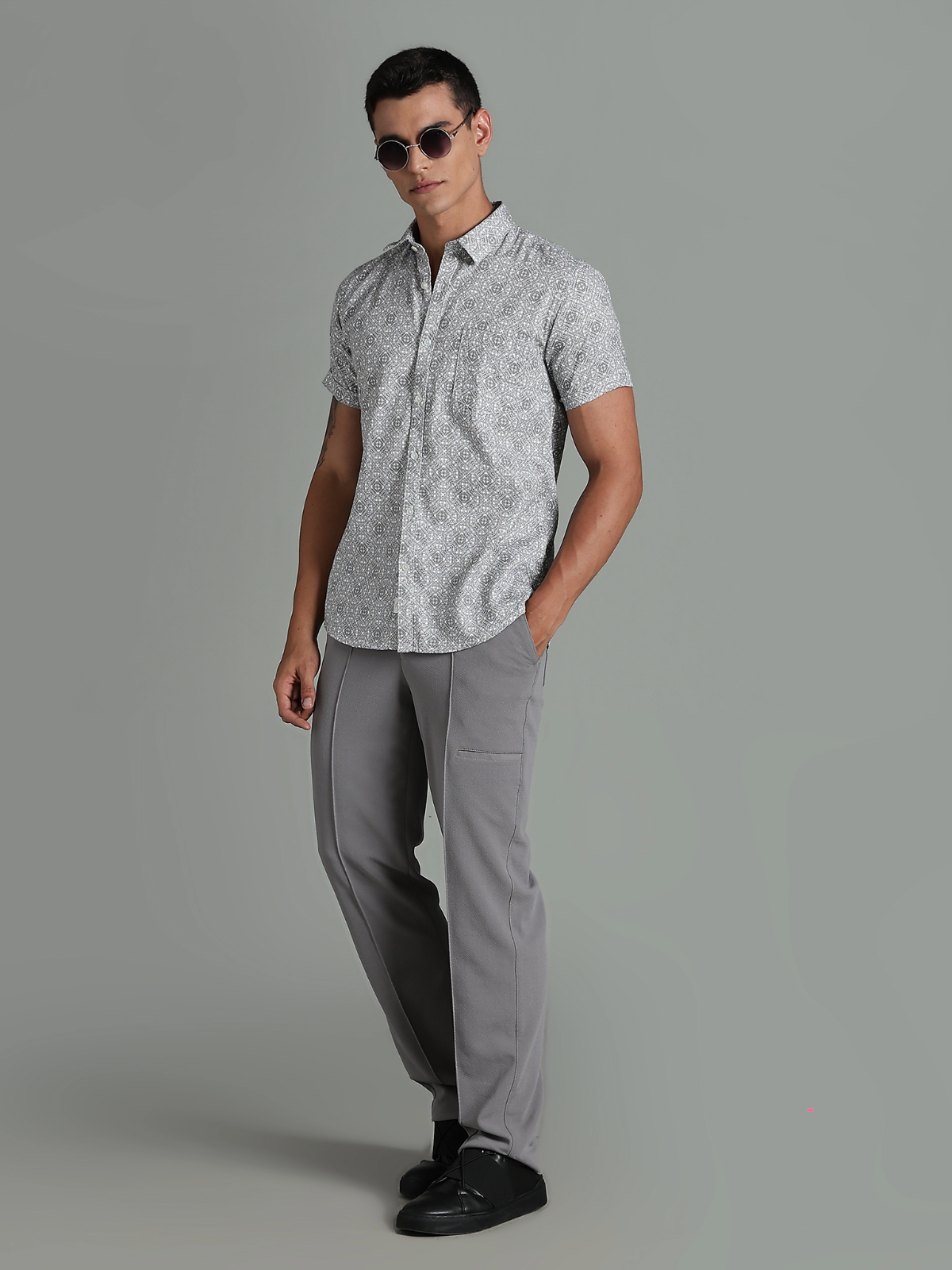 Dobby Cotton Half Sleeve Print Shirt