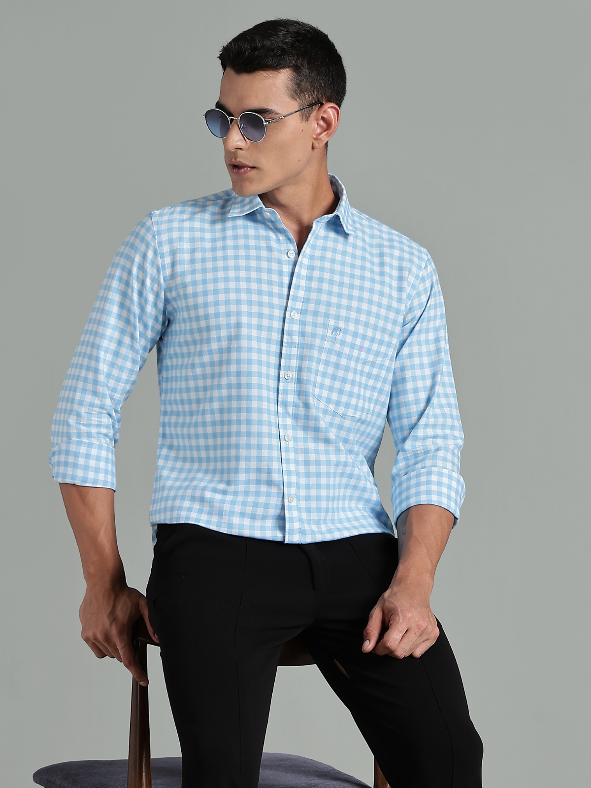 PIRATE Blue Checks Oxford Cotton Shirt