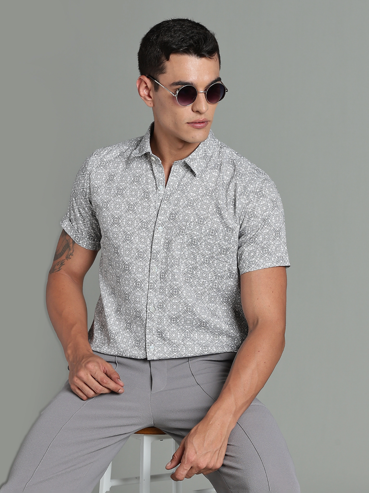 Dobby Cotton Half Sleeve Print Shirt