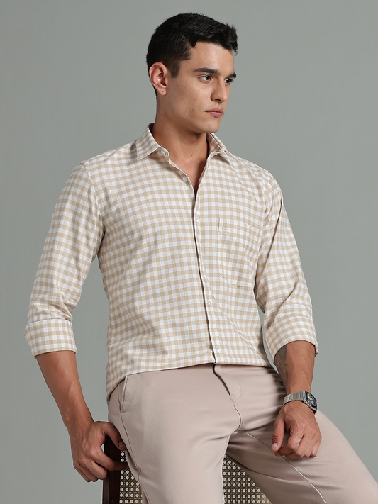 PIRATE Light Brown Checks Oxford Cotton Shirt