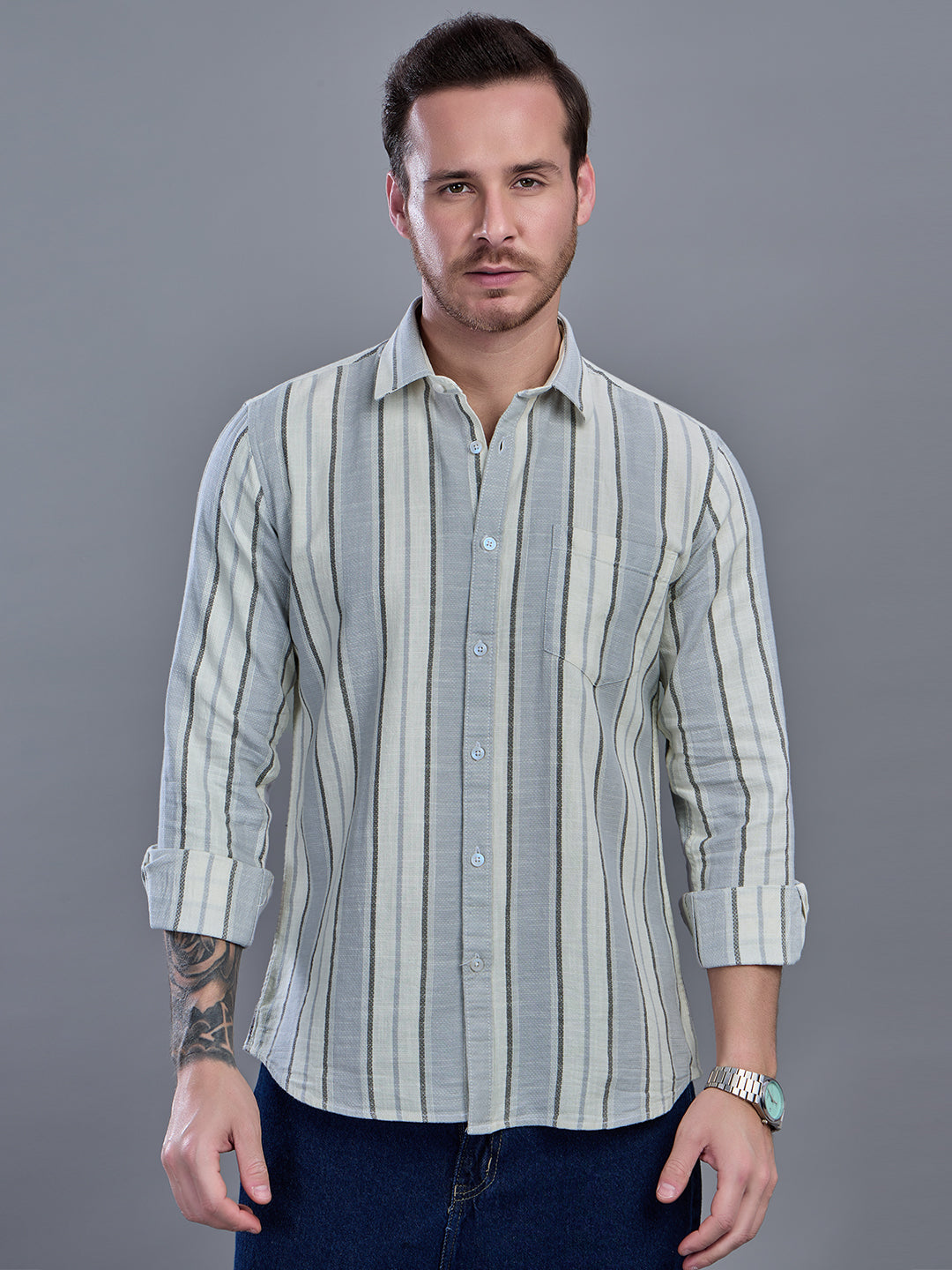 CROWN Dobby stripe Cotton Shirt