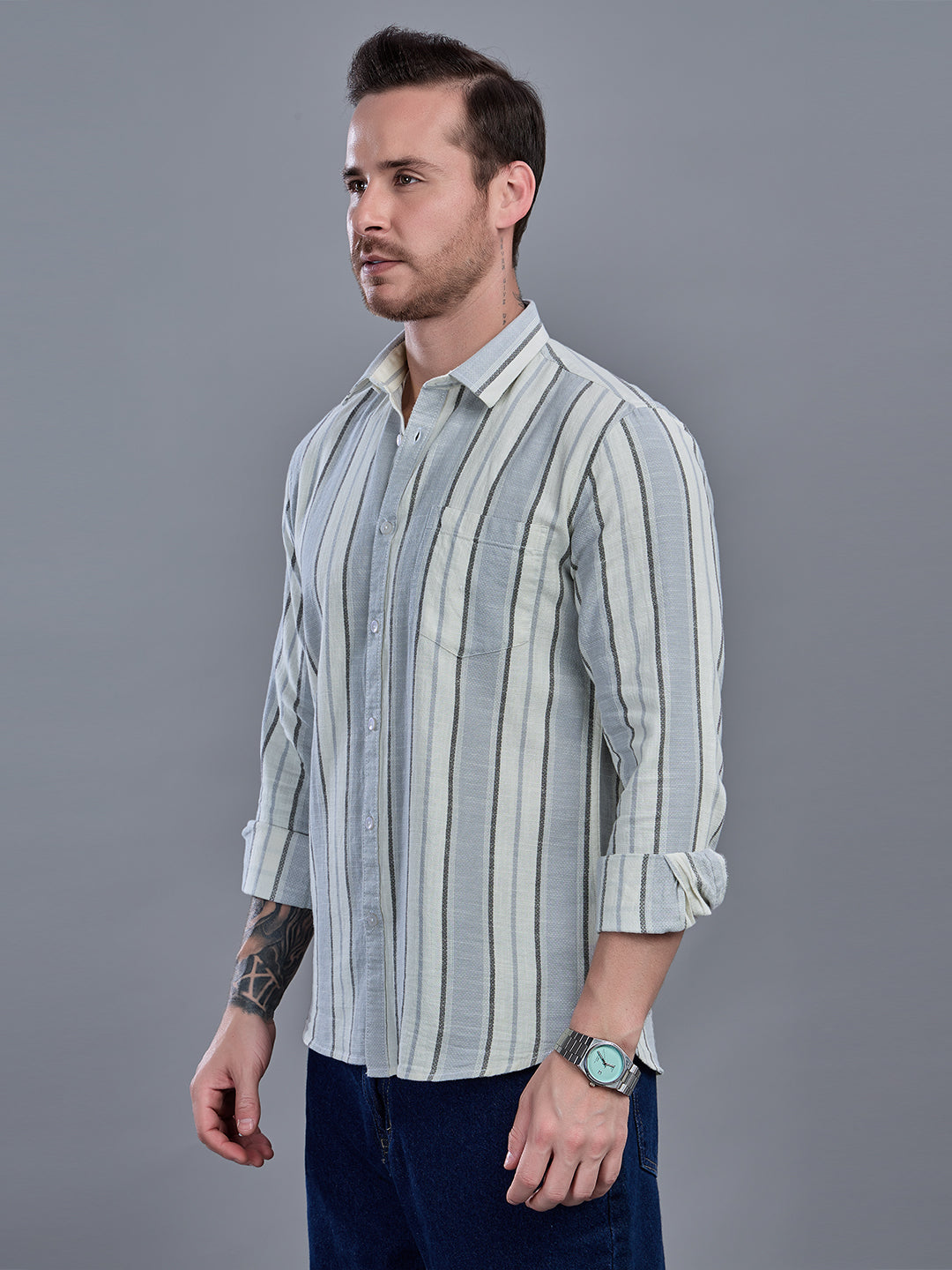 CROWN Dobby stripe Cotton Shirt
