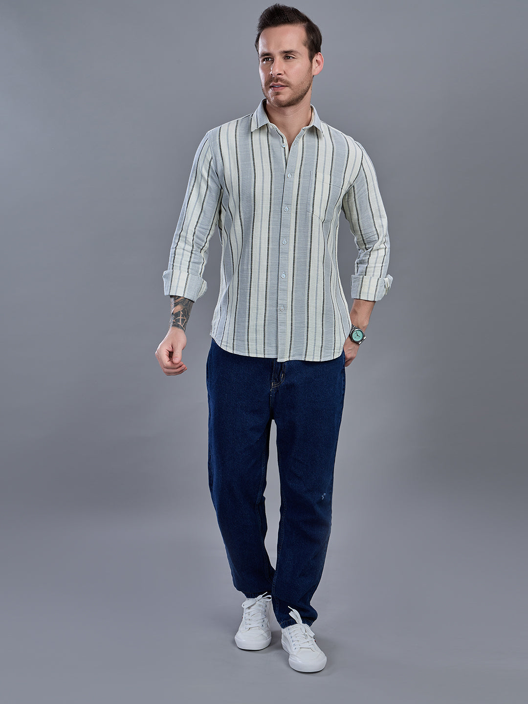 CROWN Dobby stripe Cotton Shirt