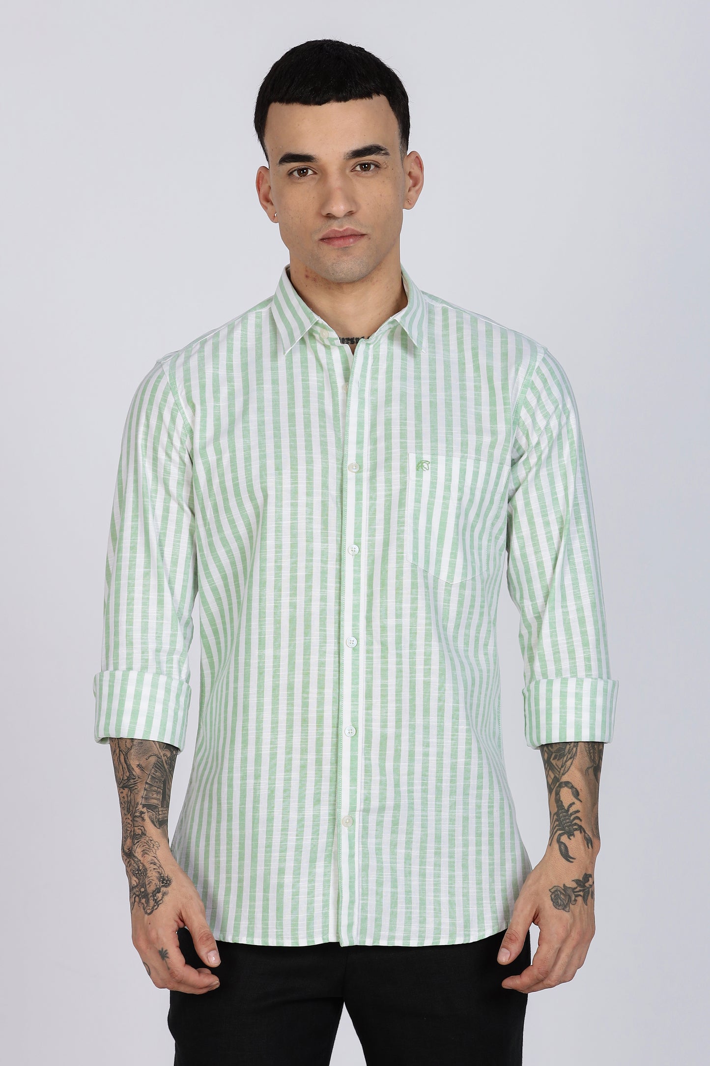 PRESTIGE Lining Cotton Shirt- Light Green