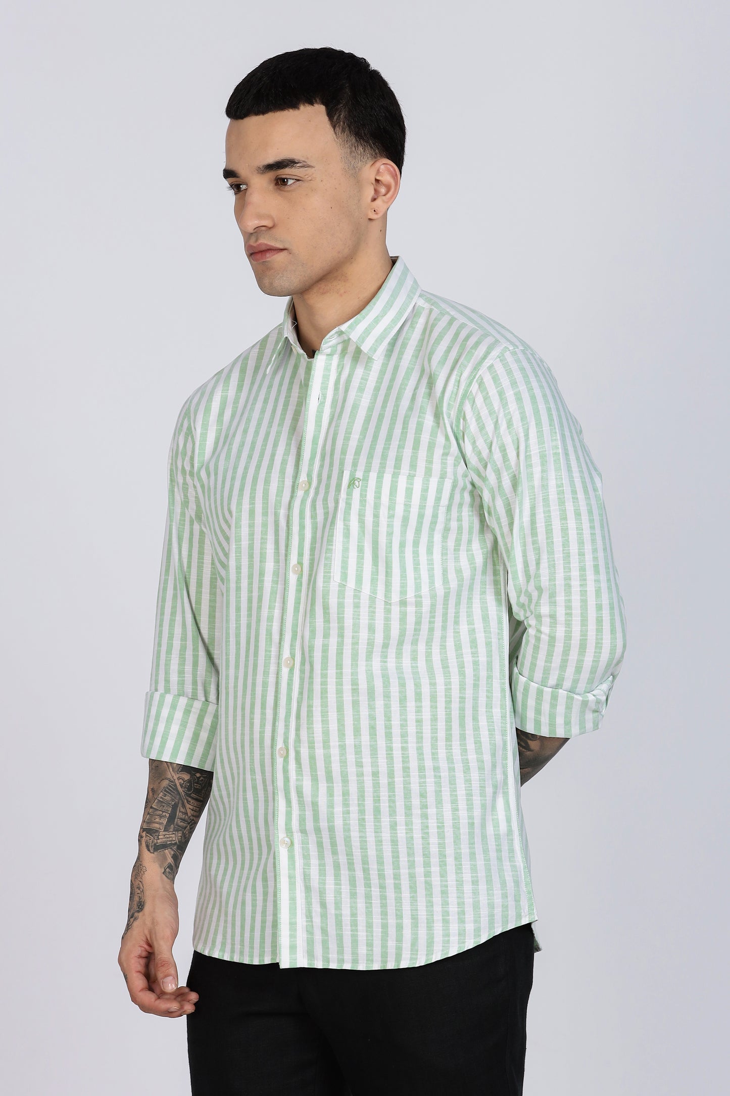 PRESTIGE Lining Cotton Shirt- Light Green