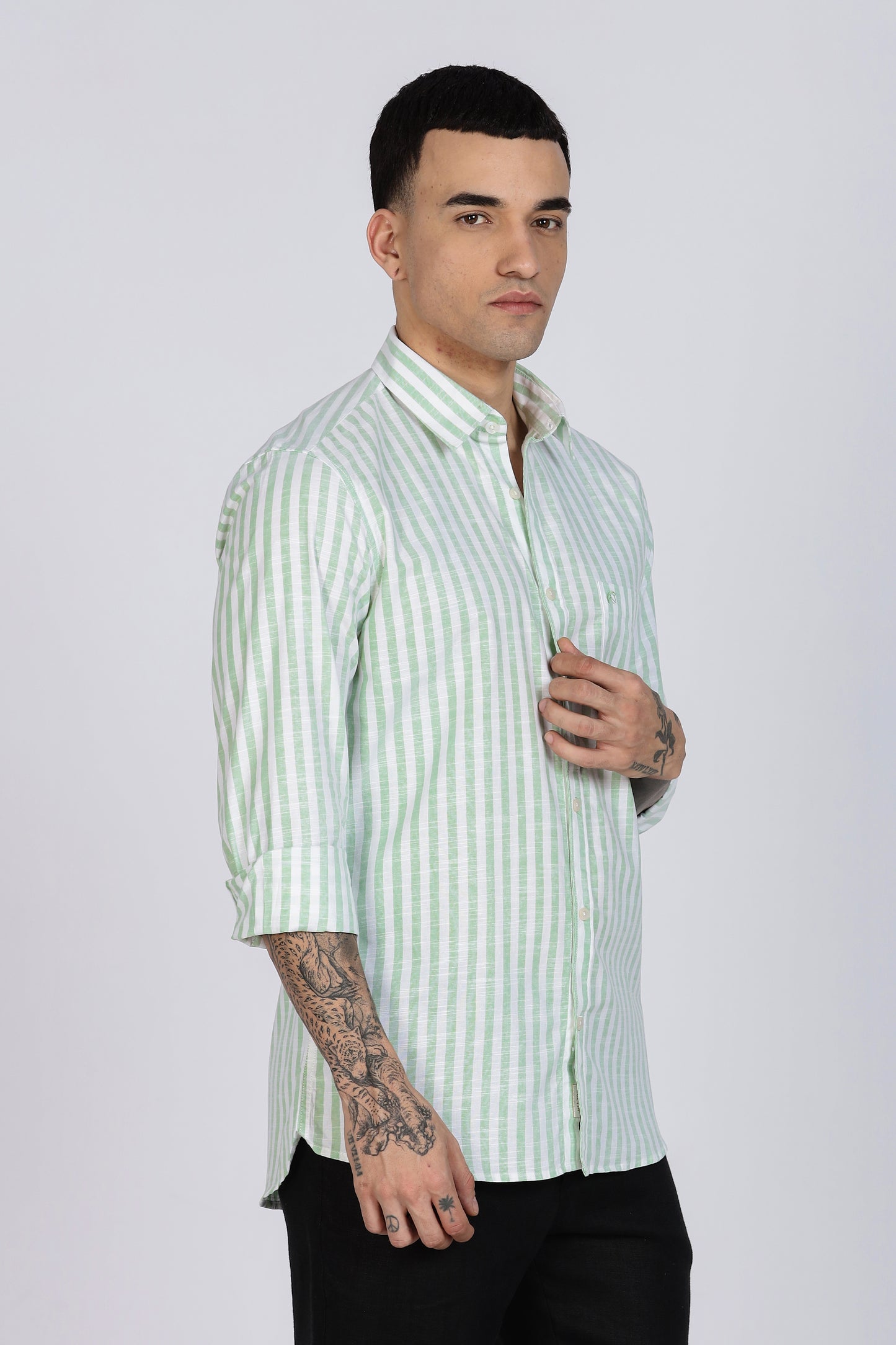 PRESTIGE Lining Cotton Shirt- Light Green