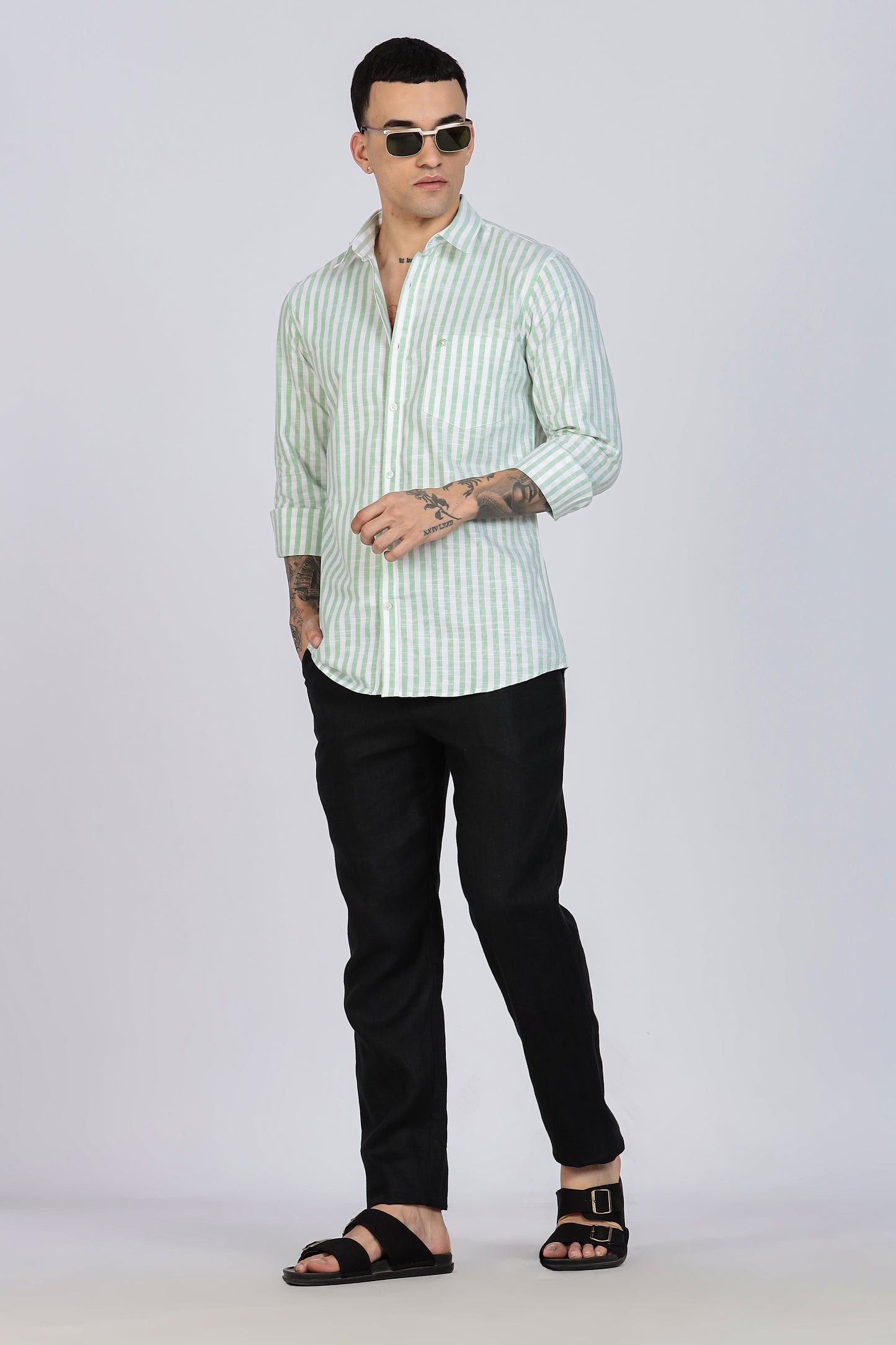 PRESTIGE Lining Cotton Shirt- Light Green