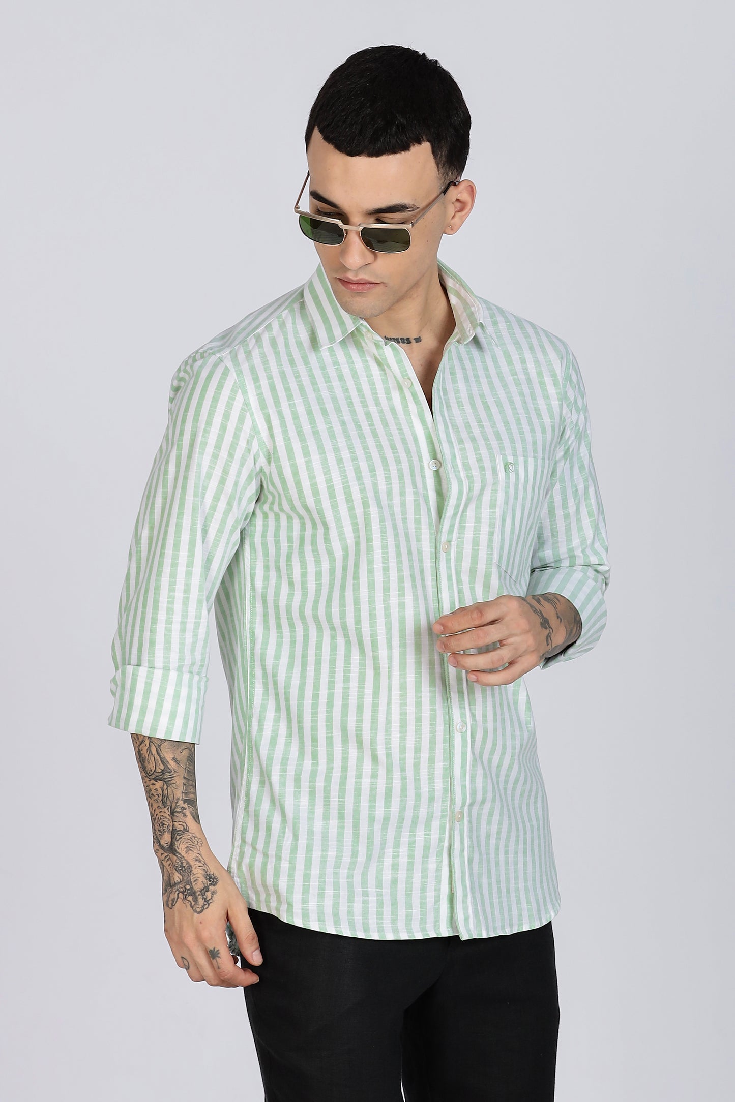 PRESTIGE Lining Cotton Shirt- Light Green