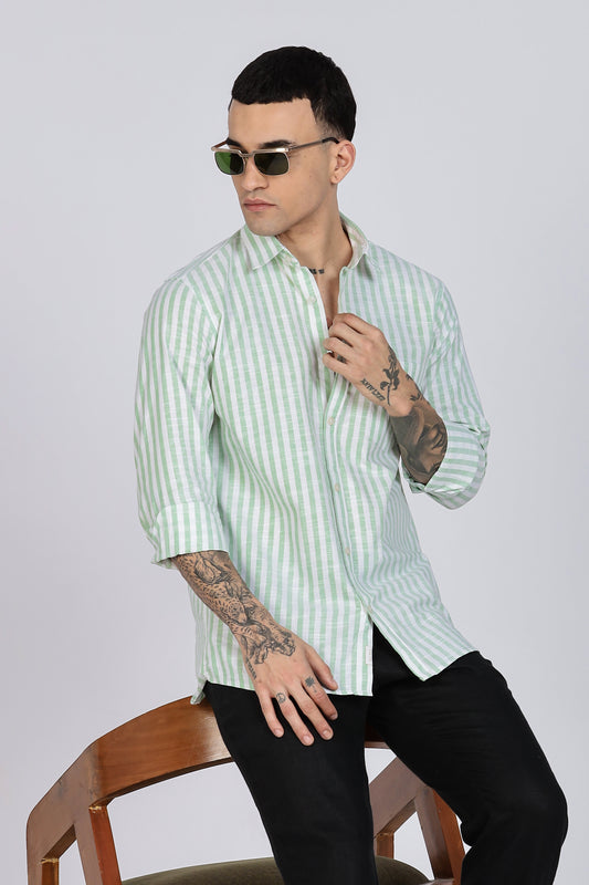 PRESTIGE Lining Cotton Shirt- Light Green