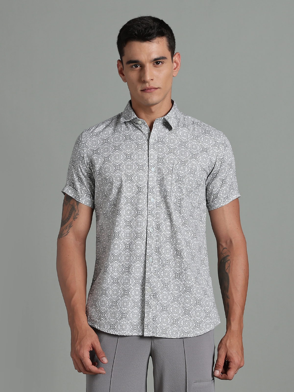Dobby Cotton Half Sleeve Print Shirt