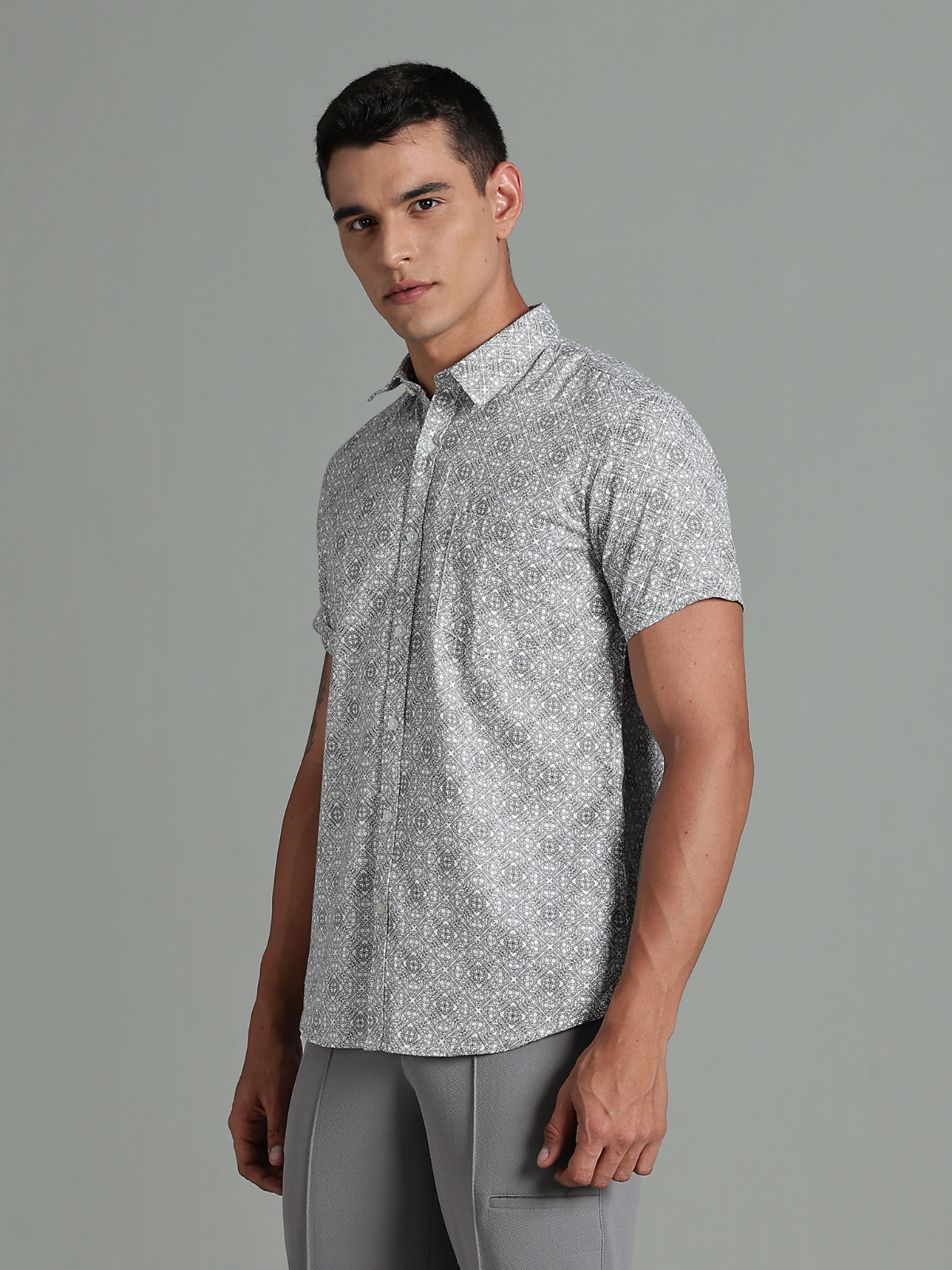 Dobby Cotton Half Sleeve Print Shirt
