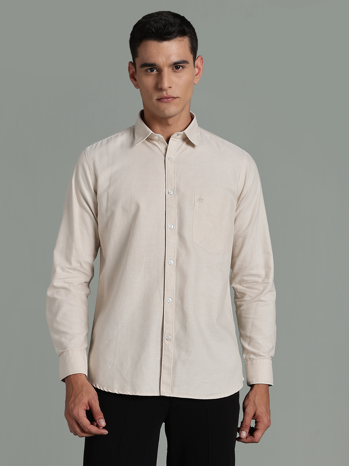 Oxford Beige Plain Cotton Shirt