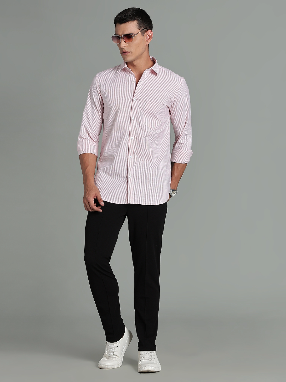 CALVIN Light Pink stripe Oxford Cotton Shirt