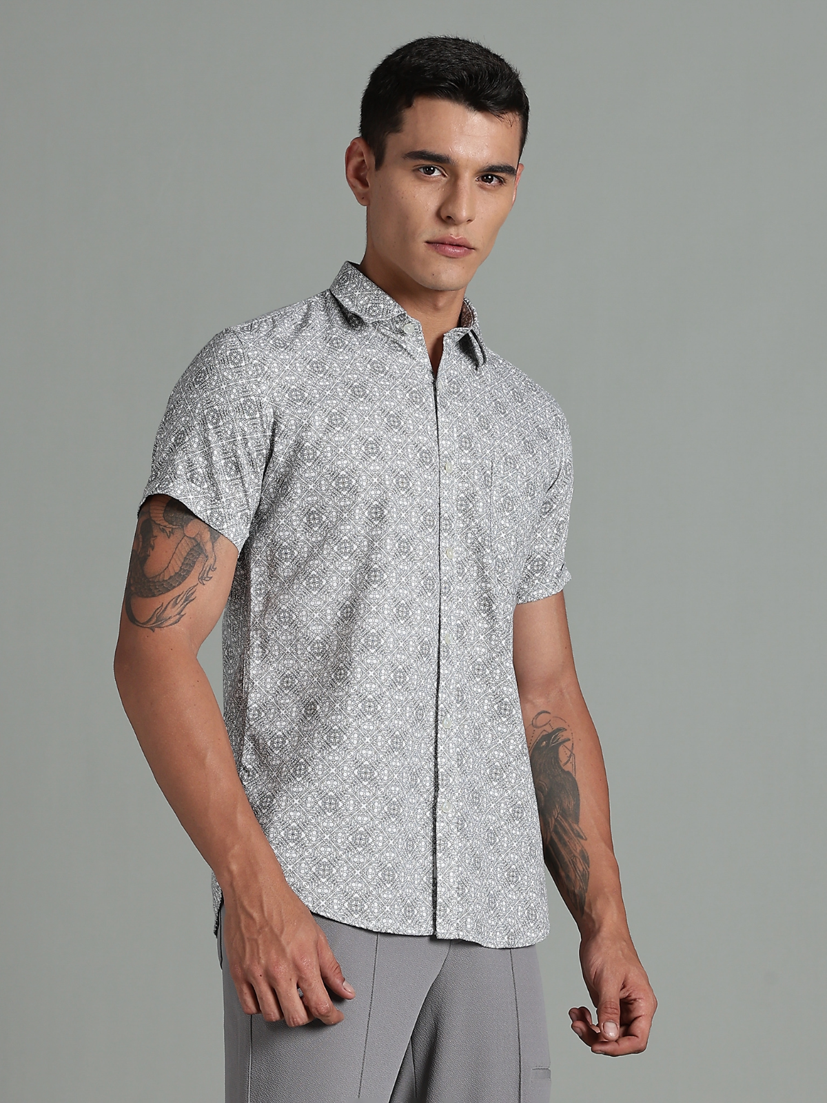 Dobby Cotton Half Sleeve Print Shirt
