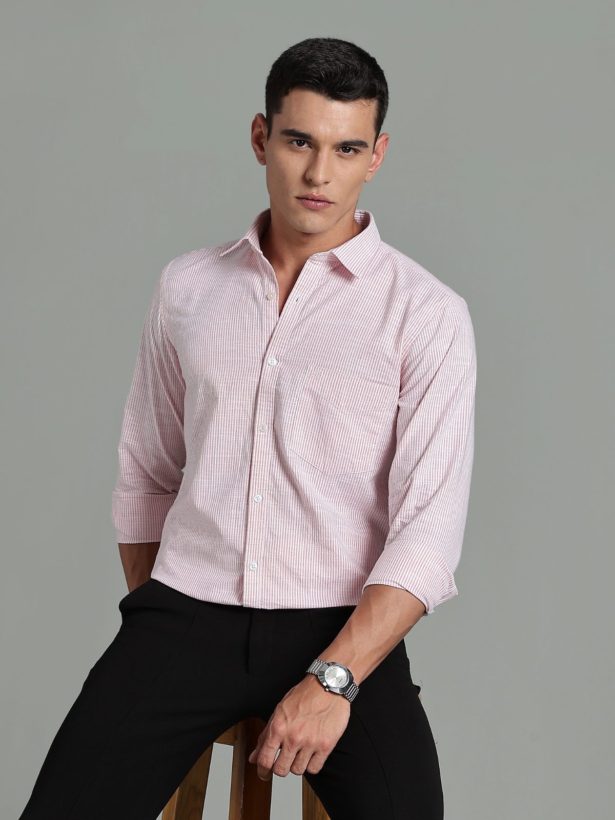 CALVIN Light Pink stripe Oxford Cotton Shirt