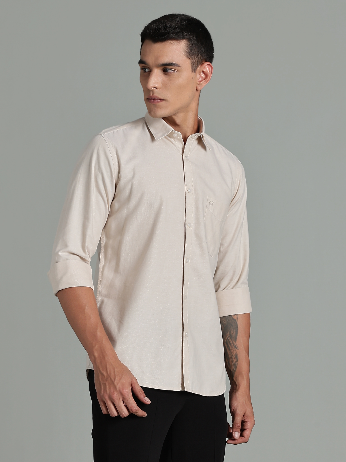 Oxford Beige Plain Cotton Shirt