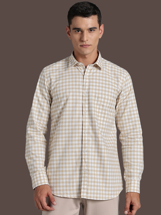 PIRATE Light Brown Checks Oxford Cotton Shirt