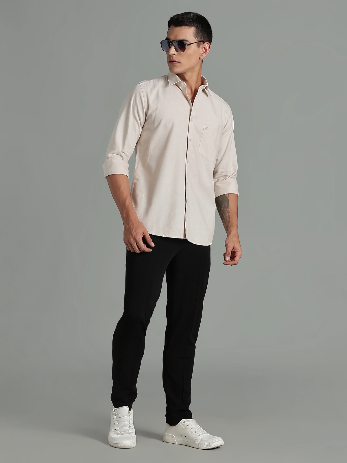 Oxford Beige Plain Cotton Shirt