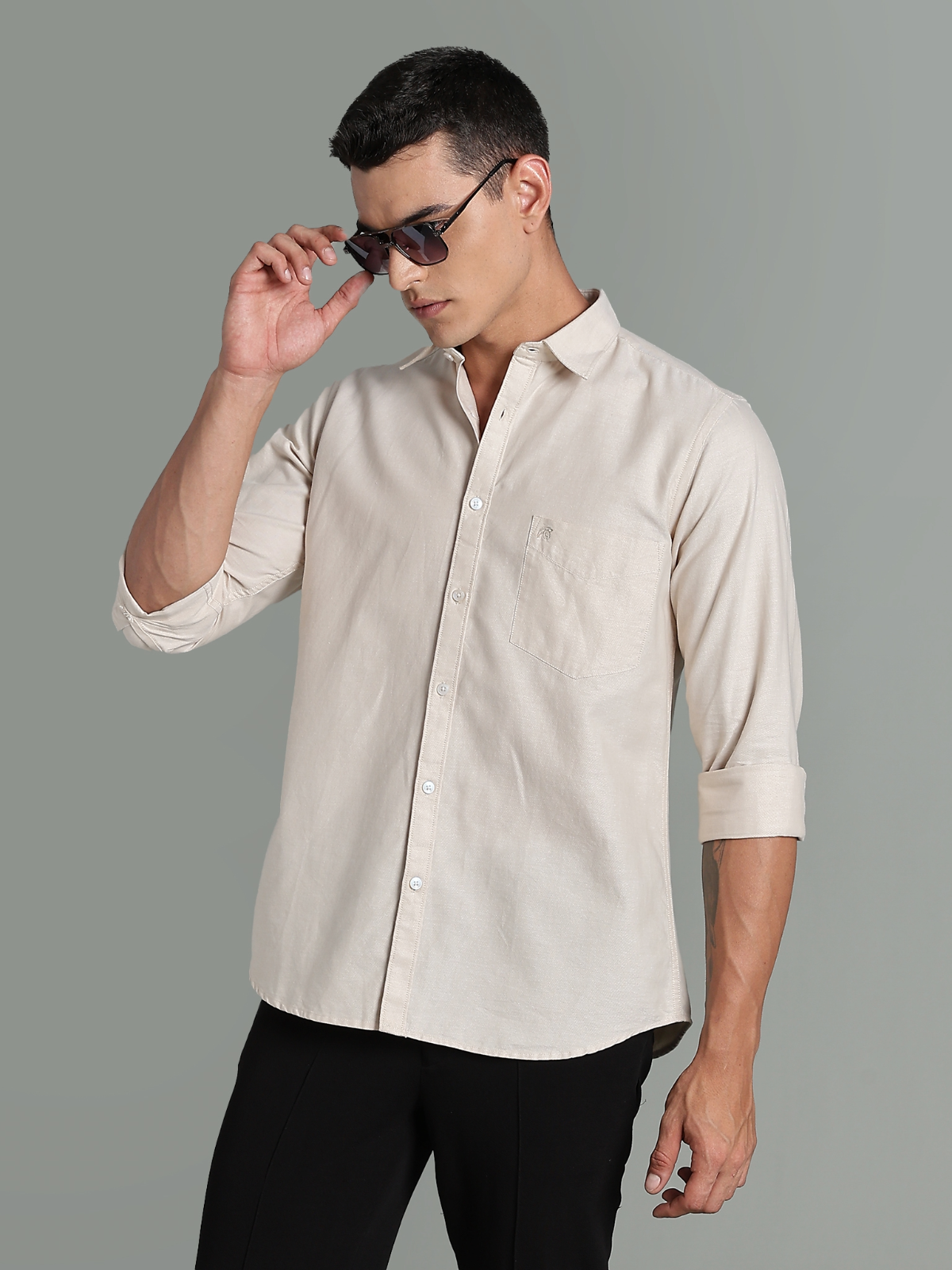 Oxford Beige Plain Cotton Shirt