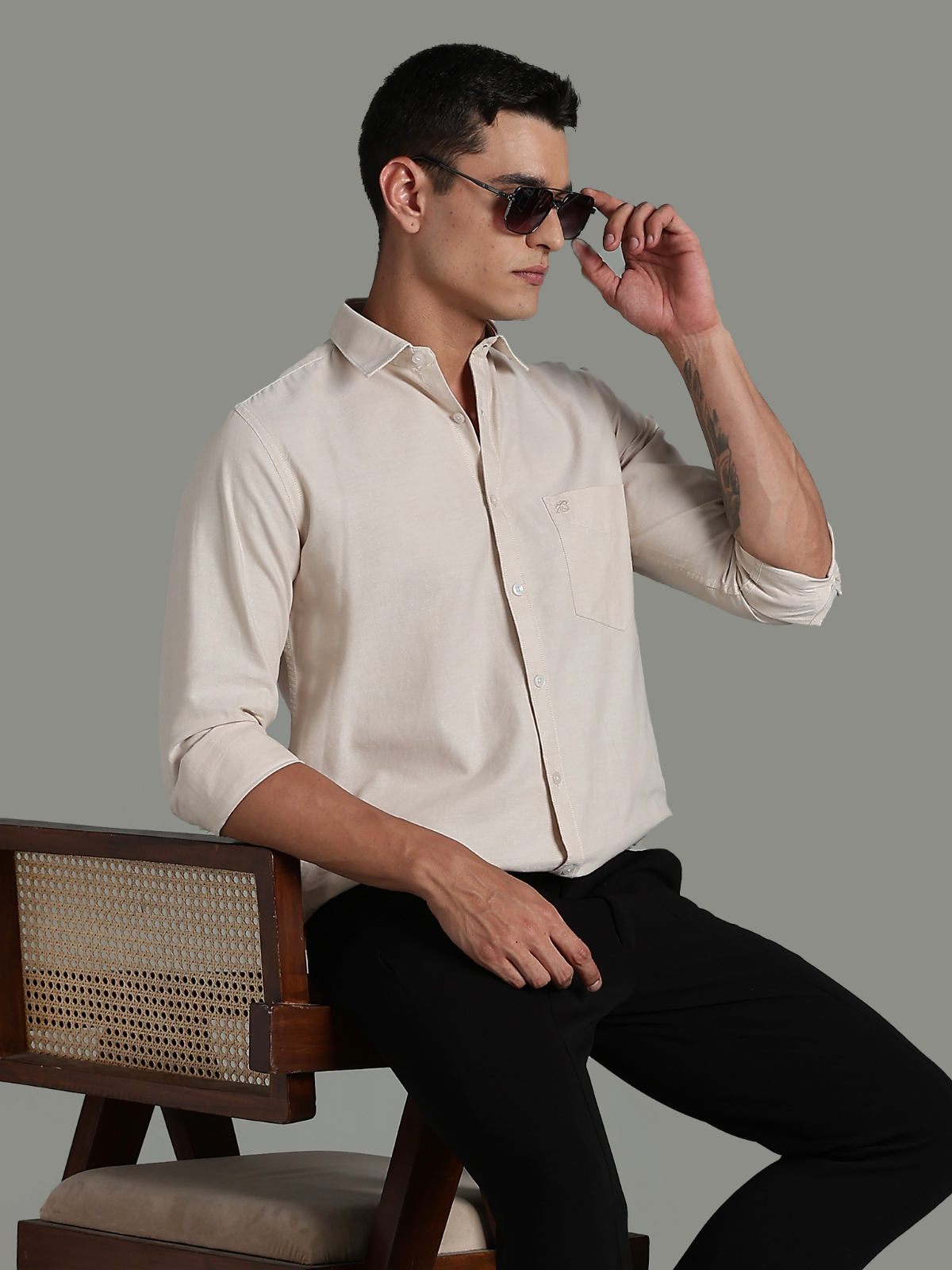 Oxford Beige Plain Cotton Shirt