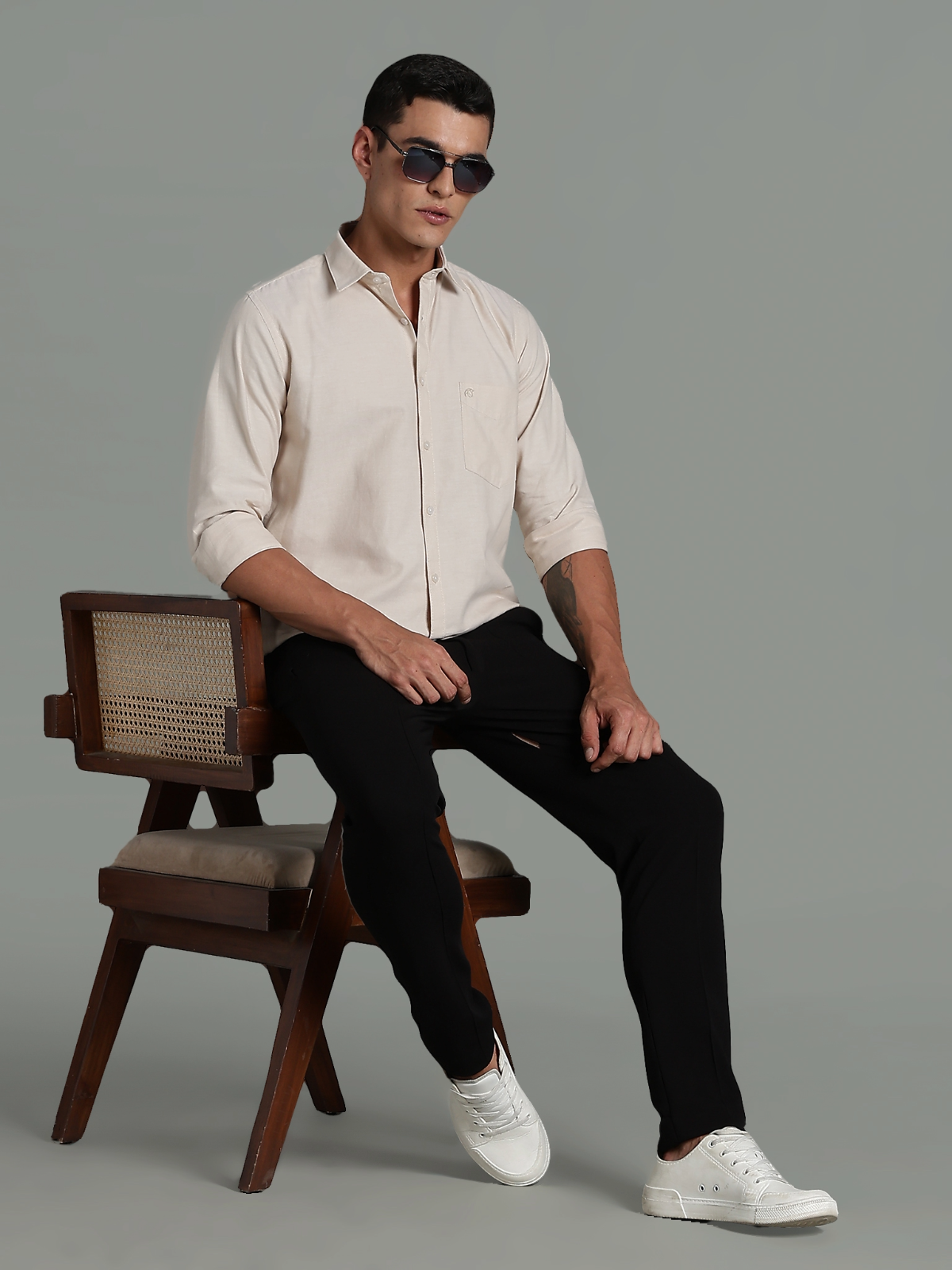Oxford Beige Plain Cotton Shirt