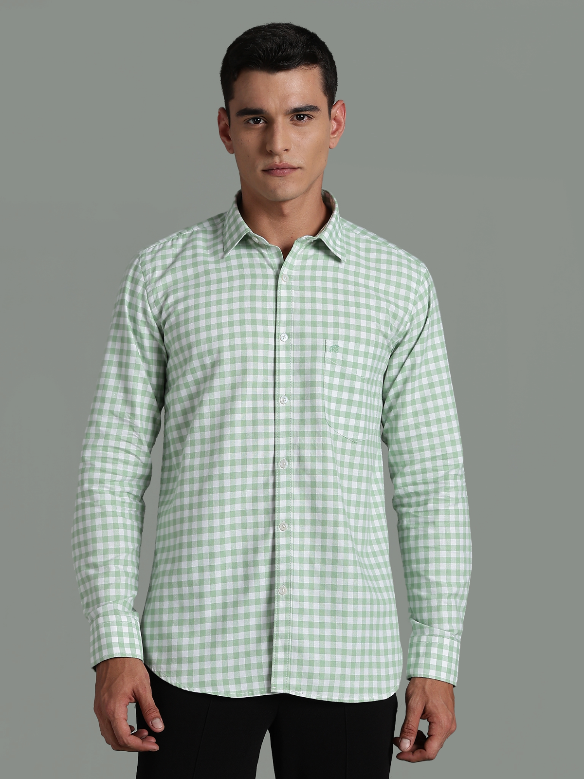 PIRATE Parrot Green Checks Oxford Cotton Shirt