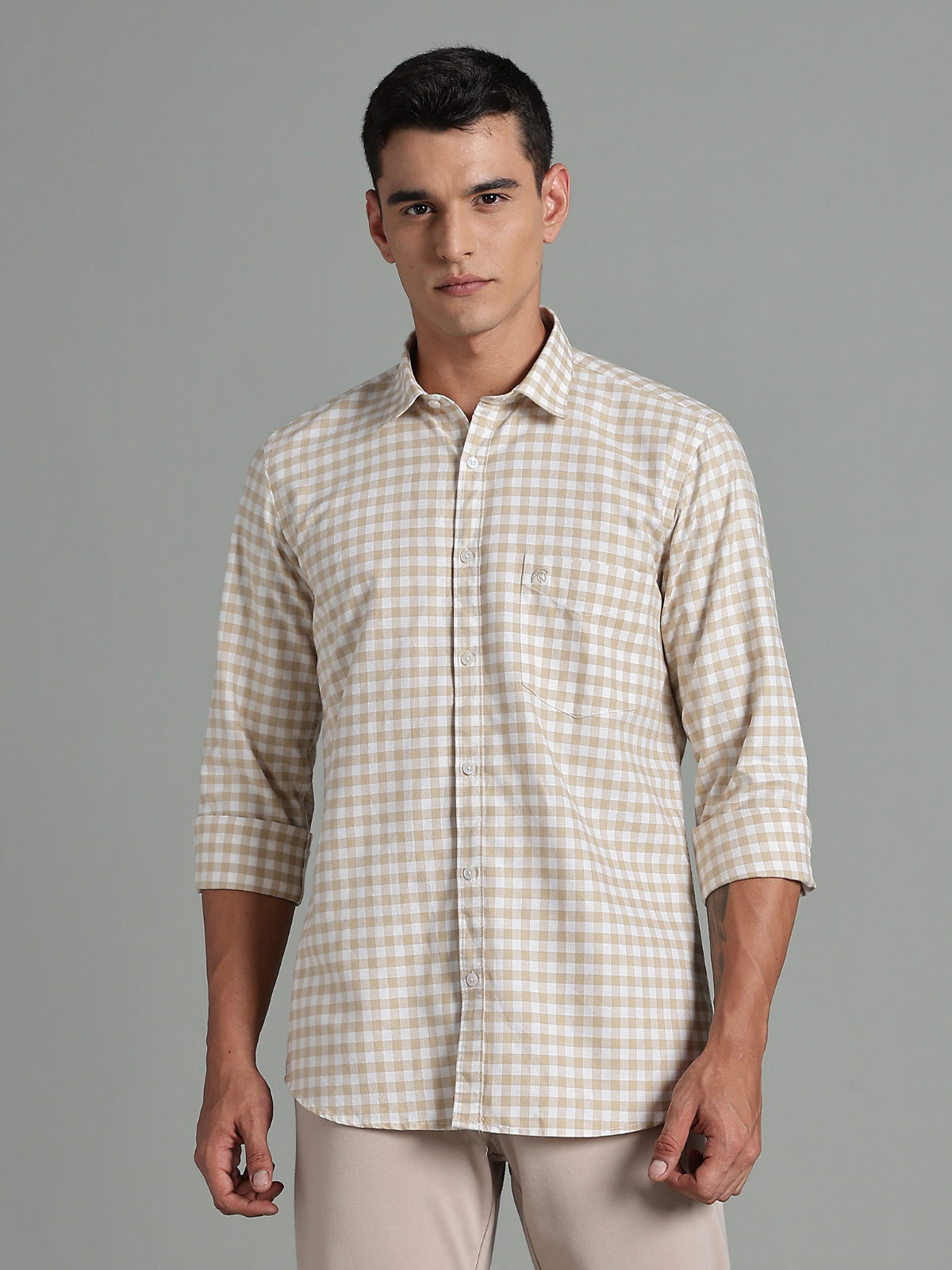 PIRATE Light Brown Checks Oxford Cotton Shirt