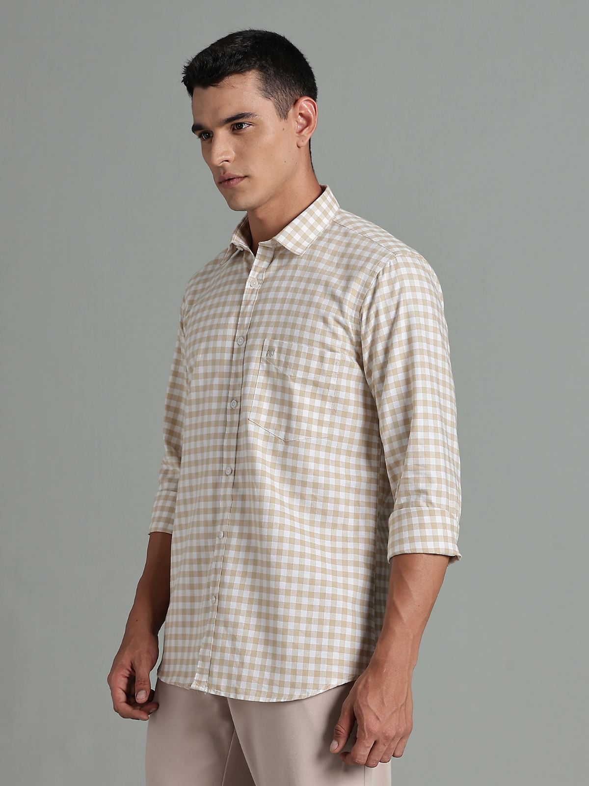 PIRATE Light Brown Checks Oxford Cotton Shirt