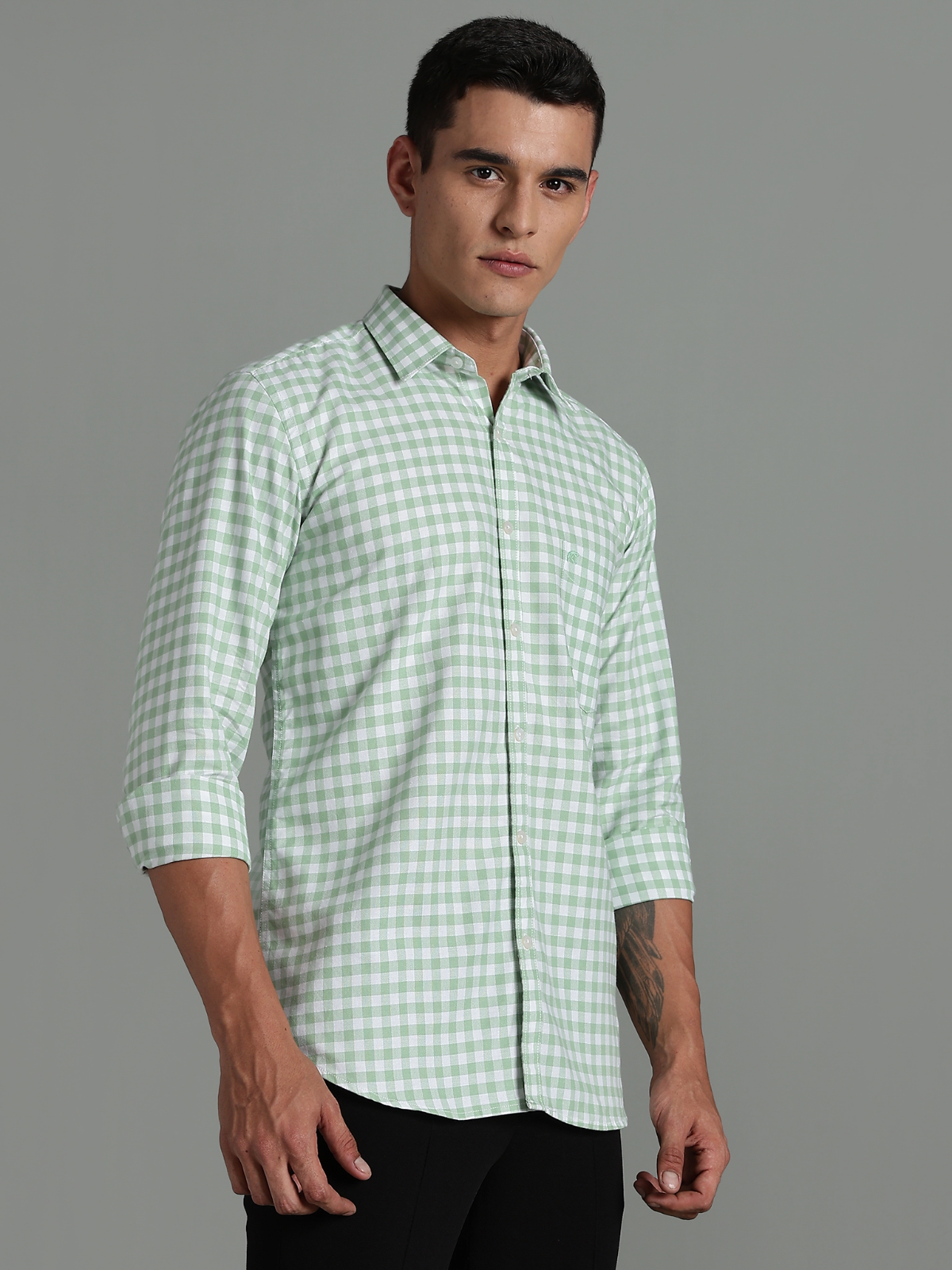 PIRATE Parrot Green Checks Oxford Cotton Shirt
