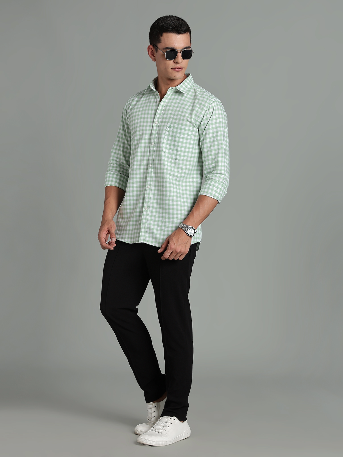 PIRATE Parrot Green Checks Oxford Cotton Shirt