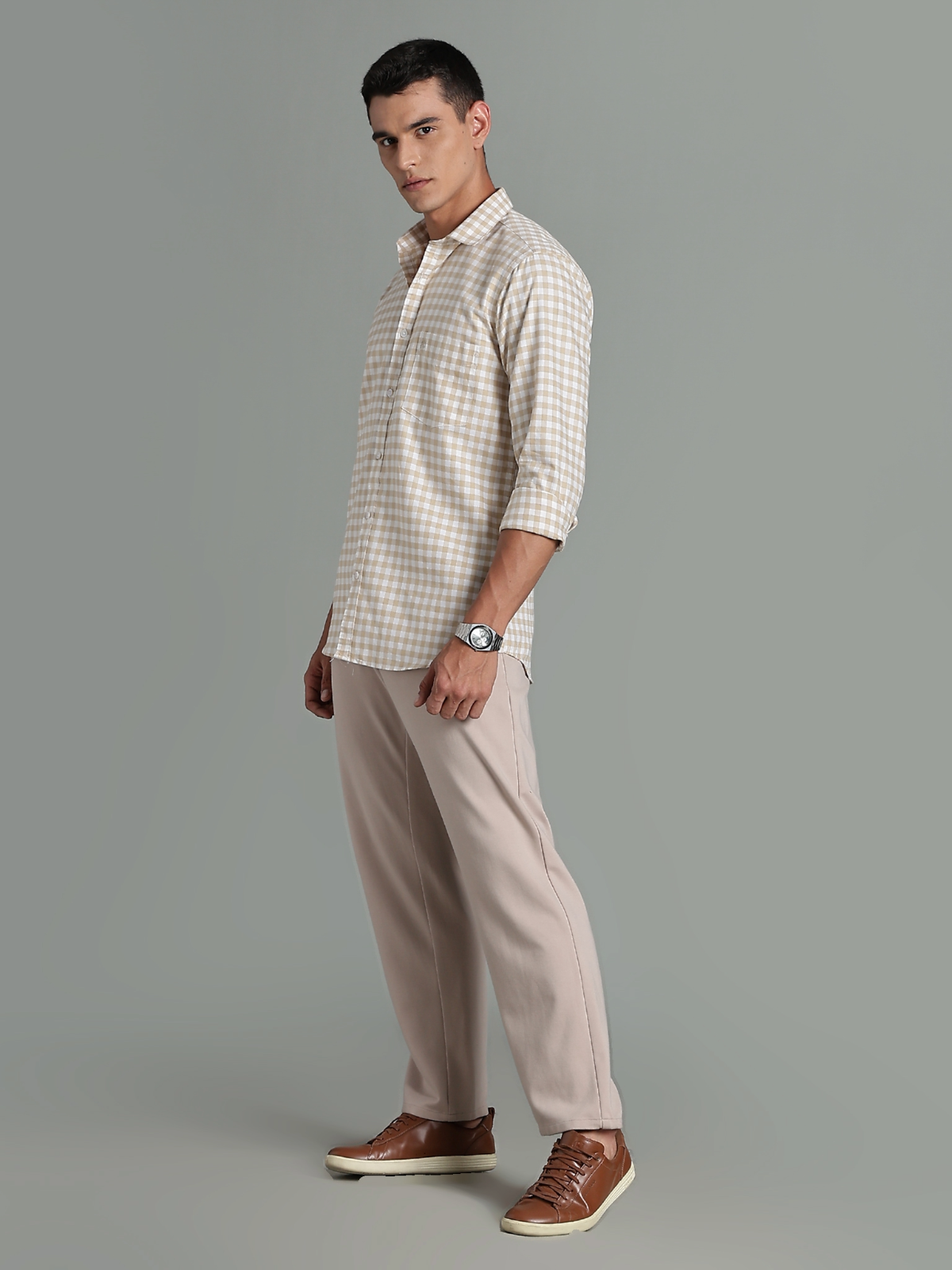 PIRATE Light Brown Checks Oxford Cotton Shirt