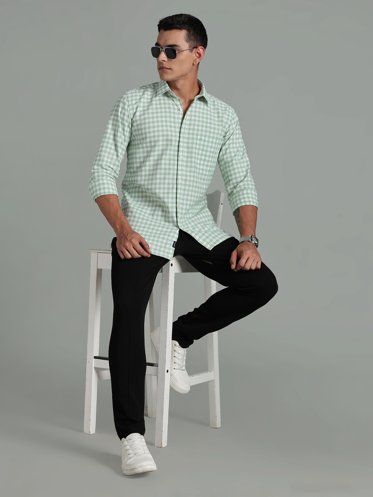PIRATE Parrot Green Checks Oxford Cotton Shirt