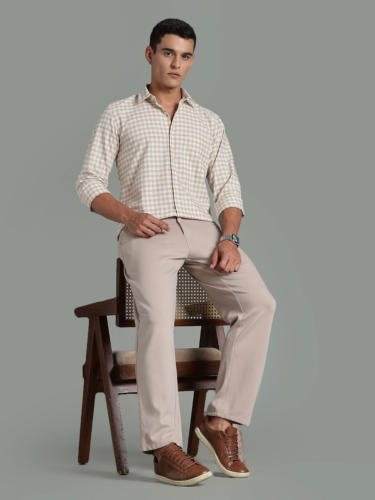 PIRATE Light Brown Checks Oxford Cotton Shirt